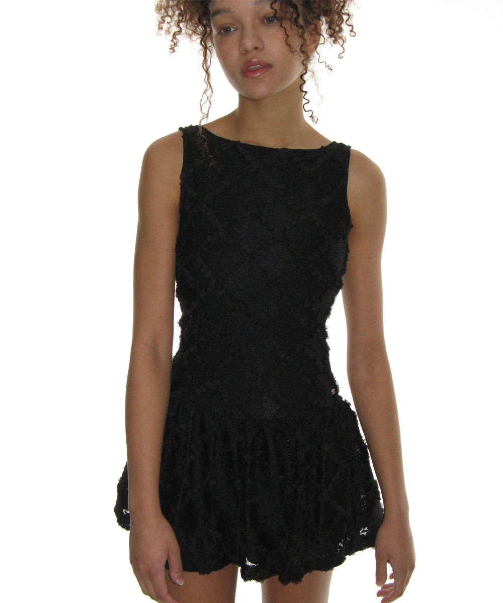 ★CRANK★LACE FRILL MINI DRESS_BLACK★正規品/韓国直送料込 LACE FRILL MINI DRESS_BLACK - CRANK