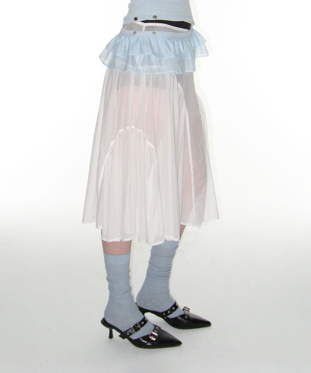 MUSINSA | CRANK Sheer Frill Layered Skirt_White
