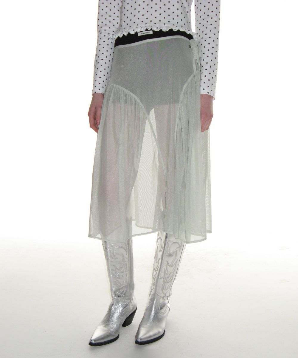 ★CRANK★SHEER FRILL LAYERED SKIRT_MINT★正規品/韓国直送料込 SHEER FRILL LAYERED SKIRT_MINT - CRANK