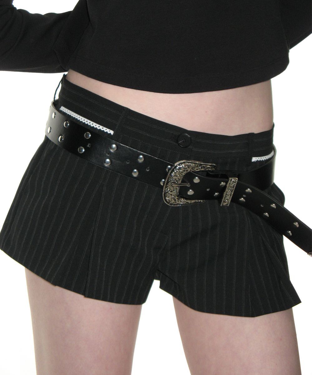 【ギフト】 MUSINSA Pants_Black Micro Pleated Lace CRANK | パンツ