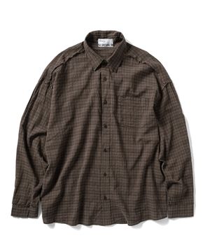 컷 오프 그런지 체크 셔츠 - 카키 브라운