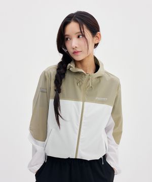 프레시벤트 여성 컬러블럭 크롭 바람막이 (BEIGE)