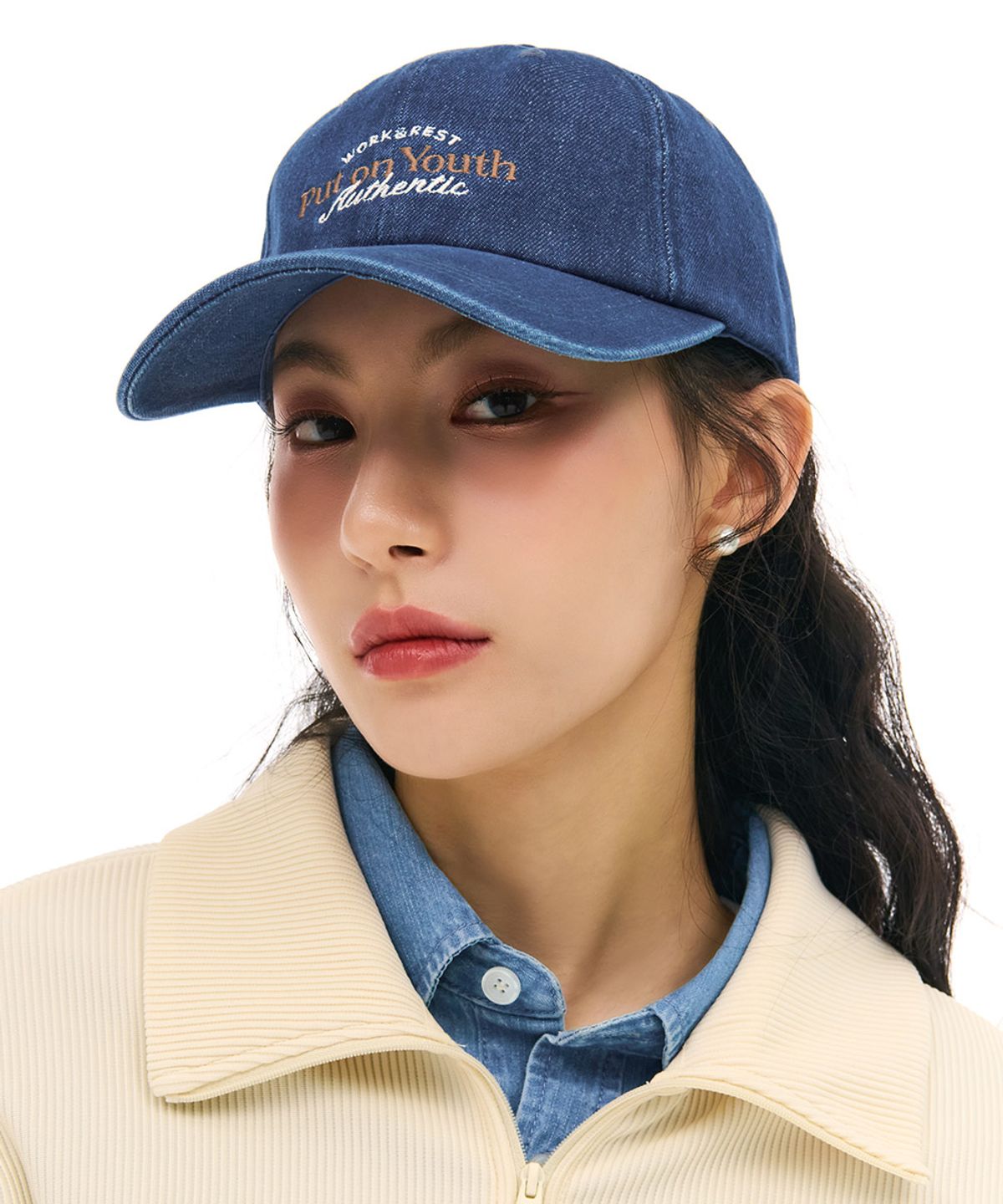 체이스컬트(CHASECULT) 데님 자수 볼캡-블루