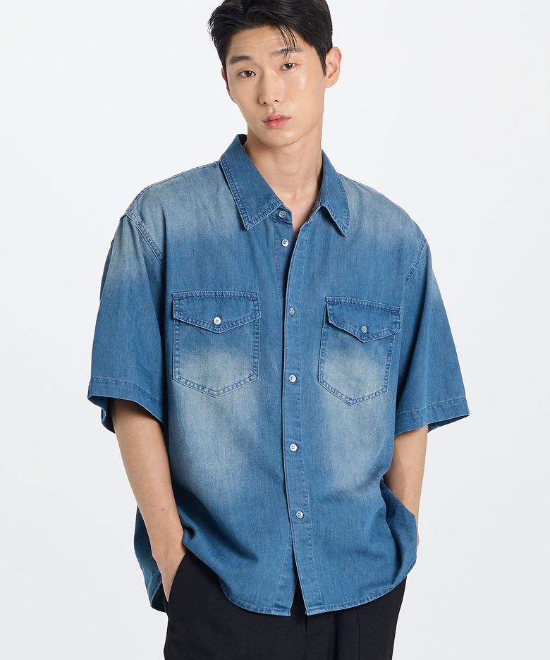 Summer half denim shirt (indigo)
