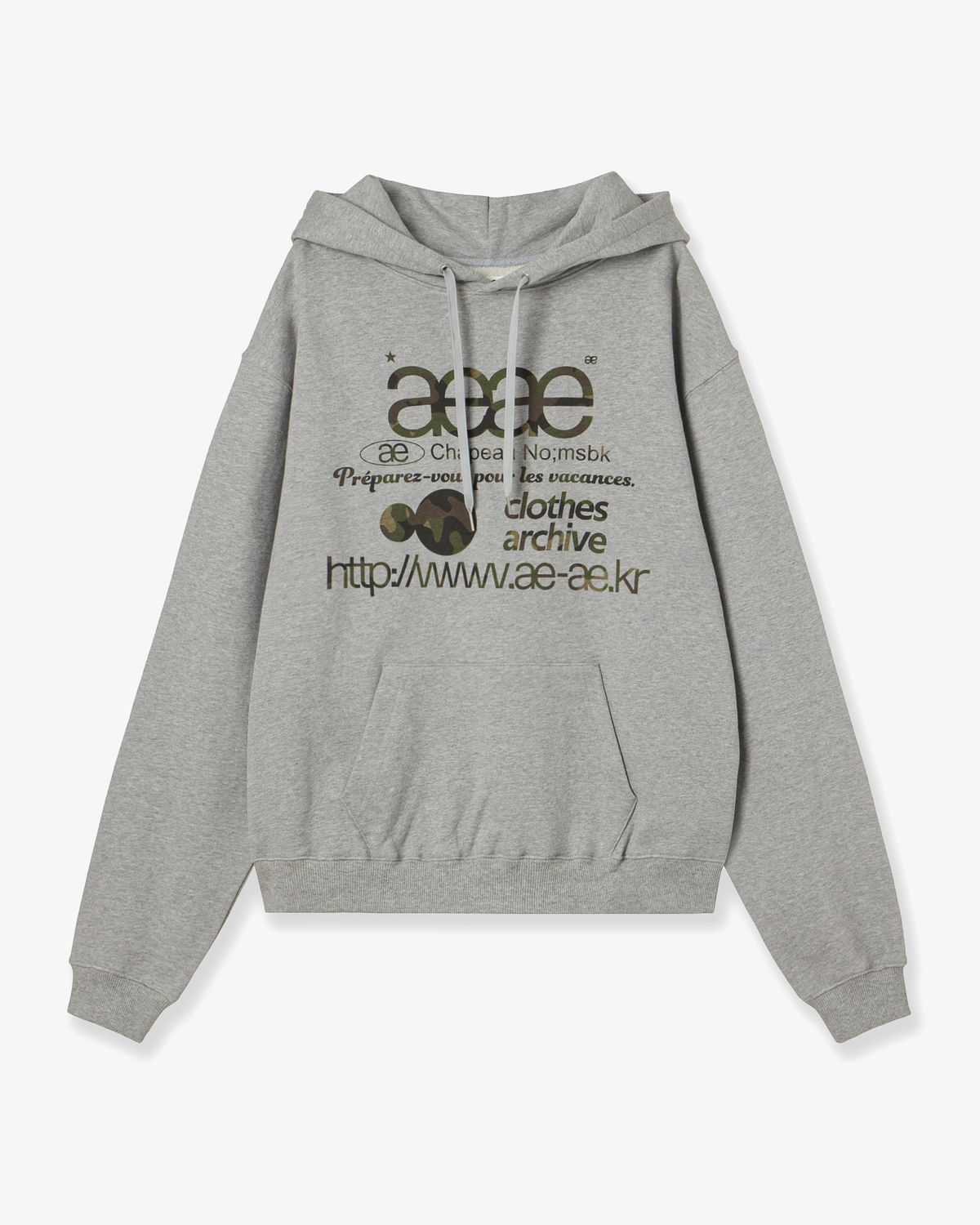 에이이에이이(AEAE) WEB LOGO LOOSED HOODIE [MELANGE GREY/CAMO]
