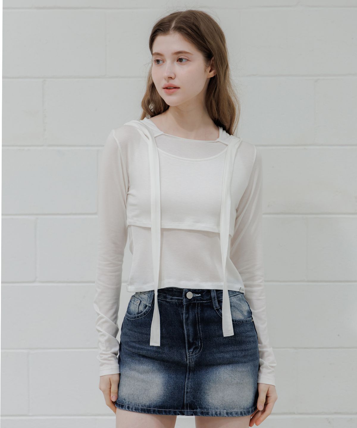 판도라핏(PANDORAFIT) Layered Hoodie Sheer Top