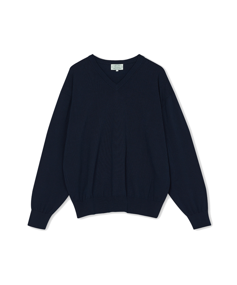 Cotton V-Neck Knit (Navy)