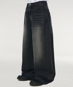 벌룬핏 커브드 데님 팬츠[블랙]