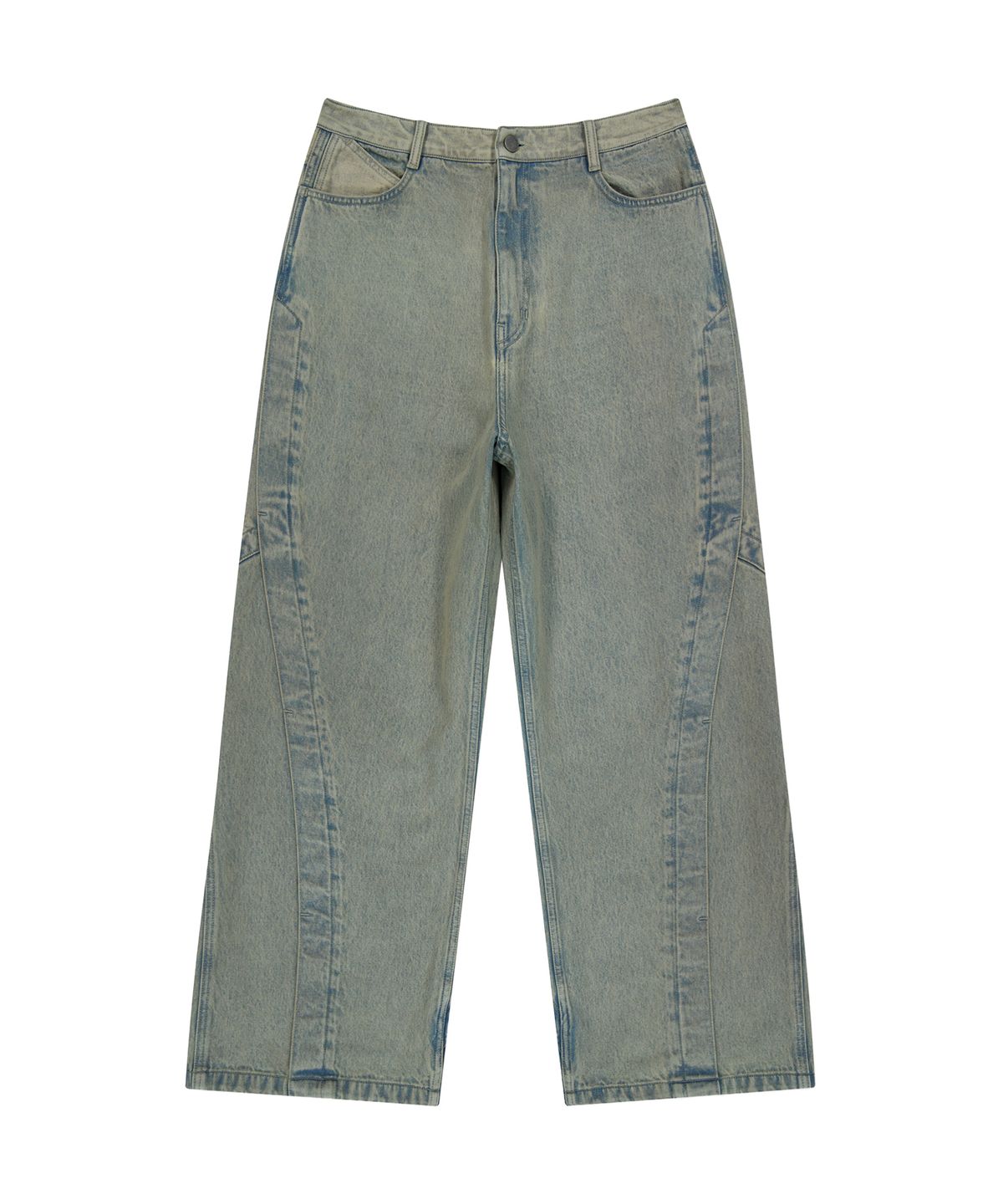 언지미크(UNGIMMICK) PANELLED DENIM PANTS (BLUE)