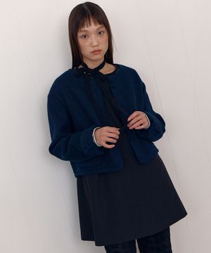 TIE TWEED CROP JACKET_NAVY