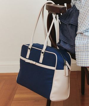 RIBBON CANVAS BOSTON BAG_NAVY