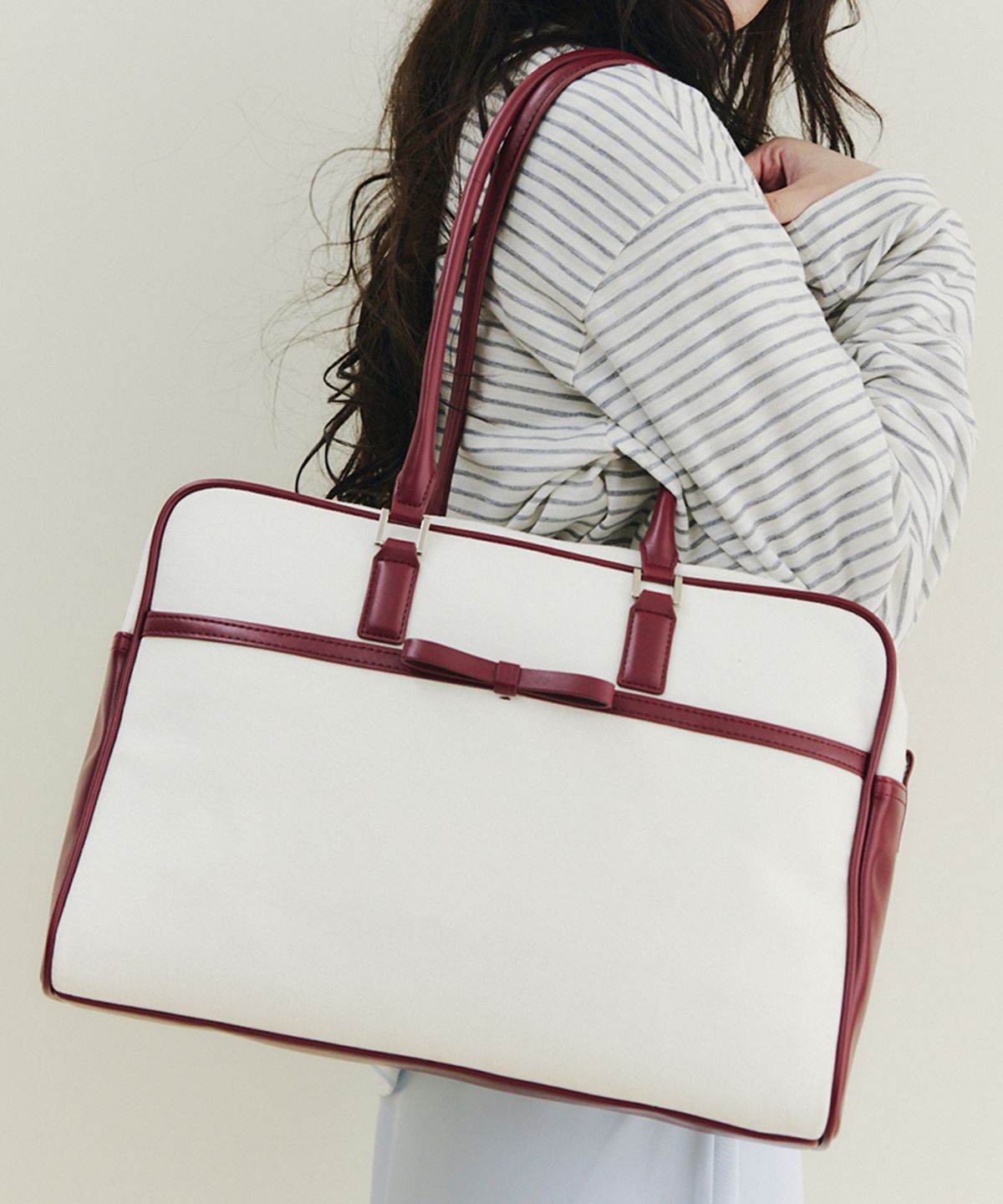 셀리테일즈(CELITAILS) RIBBON CANVAS BOSTON BAG_IVORY
