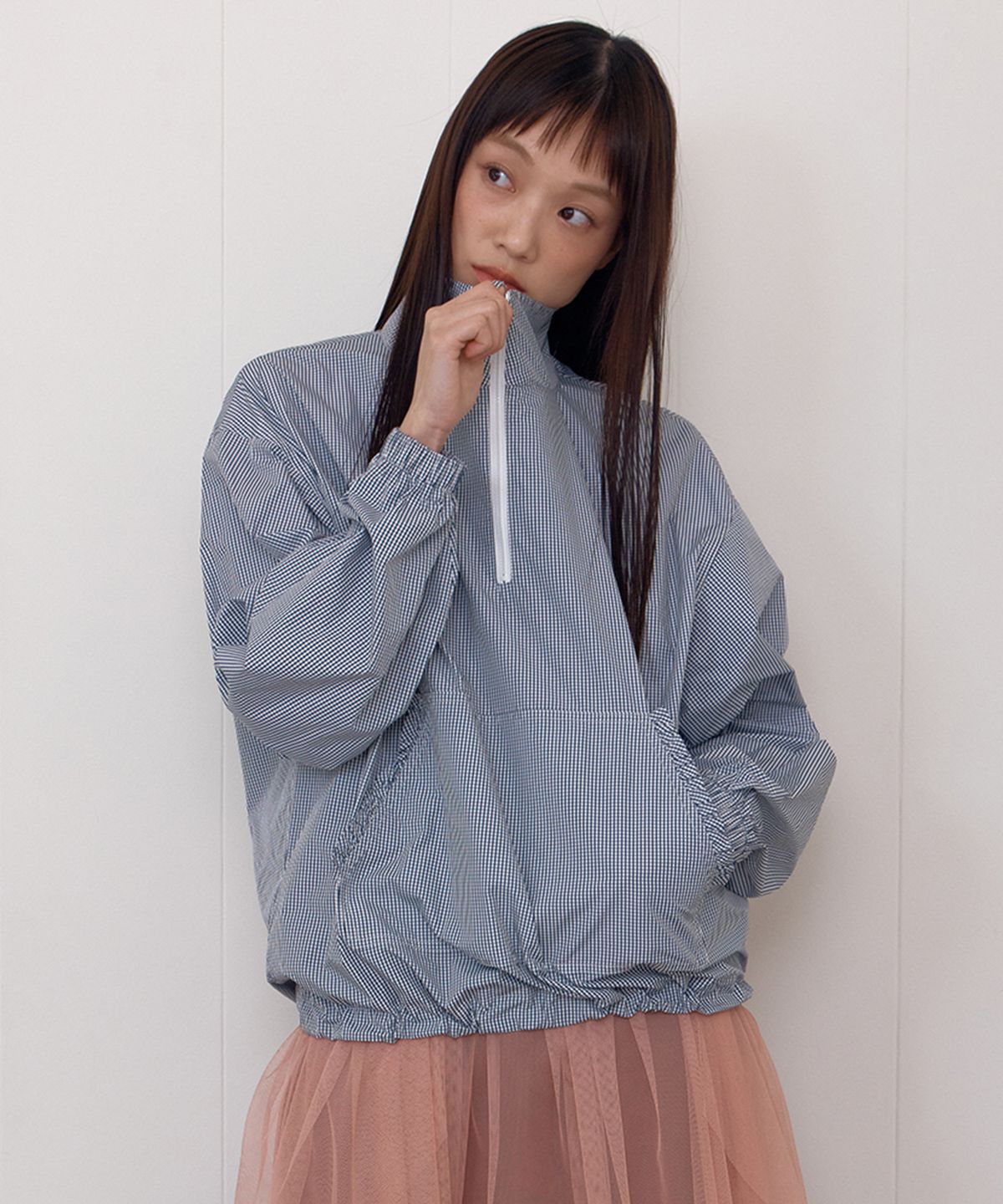 셀리테일즈(CELITAILS) HIGH NECK CHECK ANORAK_NAVY