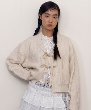 HANDMADE LACE SHAWL COLLAR CARDIGAN_IVORY