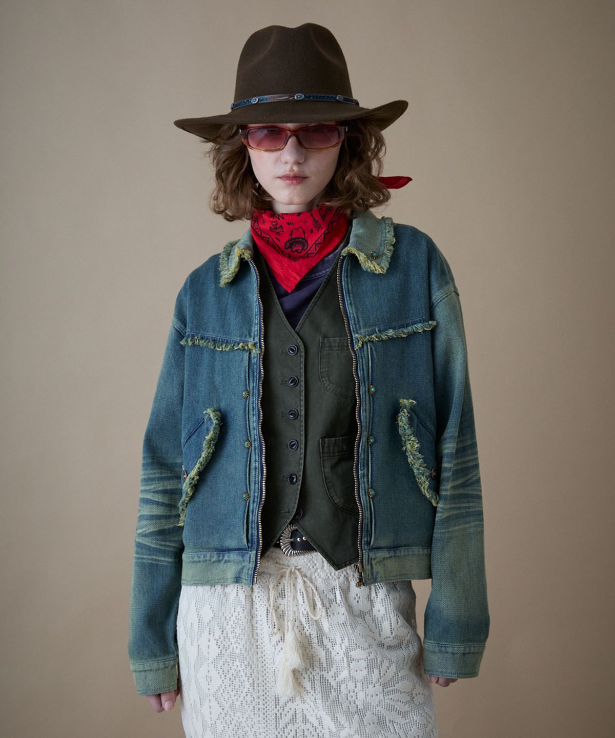 펜필드(PENFIELD) 우먼즈 사시코 웨스턴 트러커 자켓 인디고_FR1WJ30F