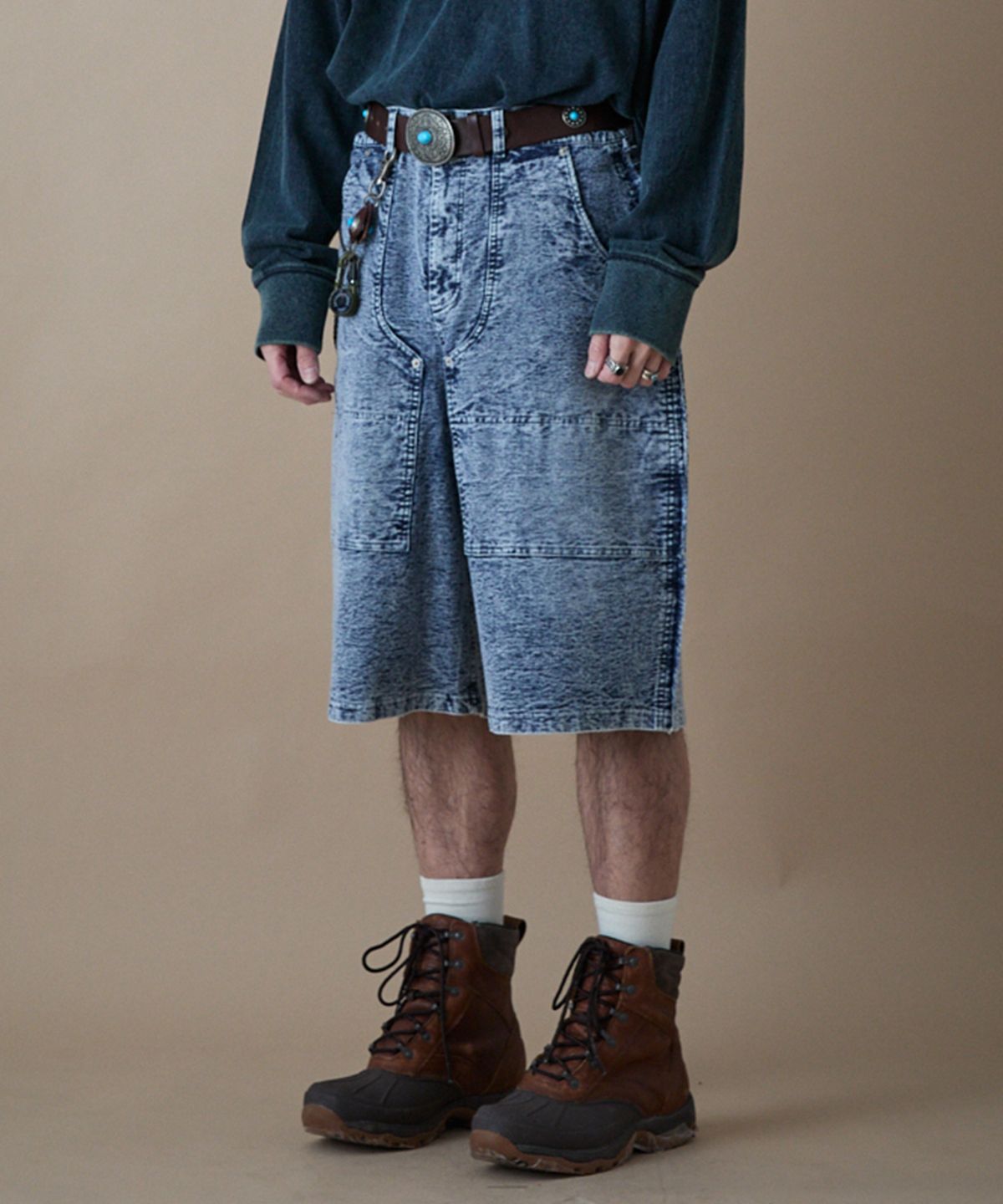 펜필드(PENFIELD) [TRAILWEAR] 페이디드 인디고 로우엣지 더블니 팬츠 인디고_FR1KP02U