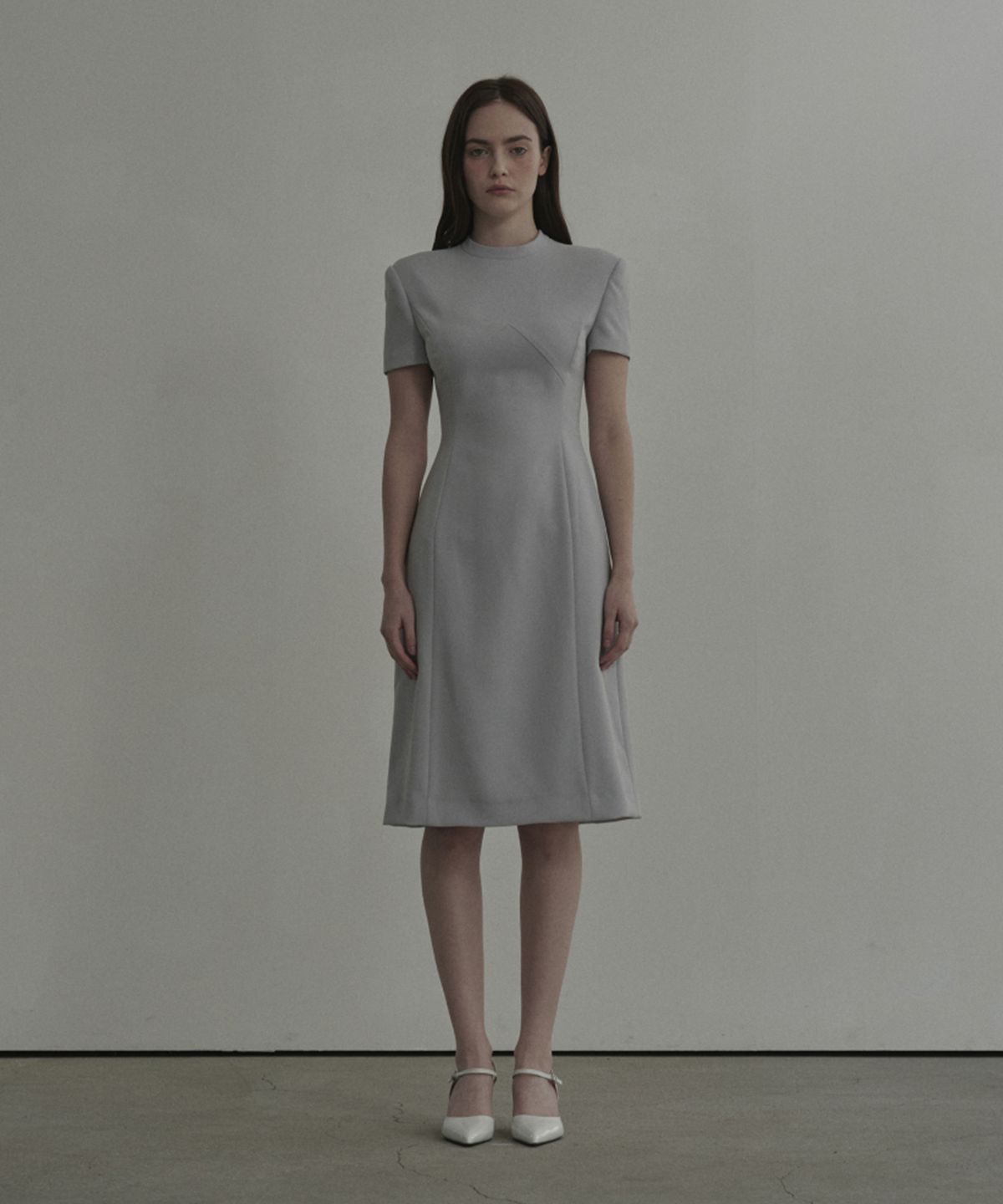 마우솔레움(MAU SOLEUM) Half Neck Tailored Long Suit Dress - Sky Blue