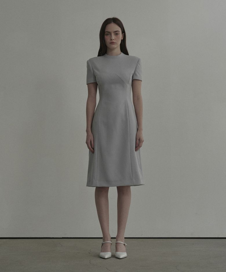 Half Neck Tailored Long Suit Dress - Sky Blue