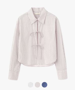 (우먼)프론트 리본 스트랩 셔츠 - 3 COLOR