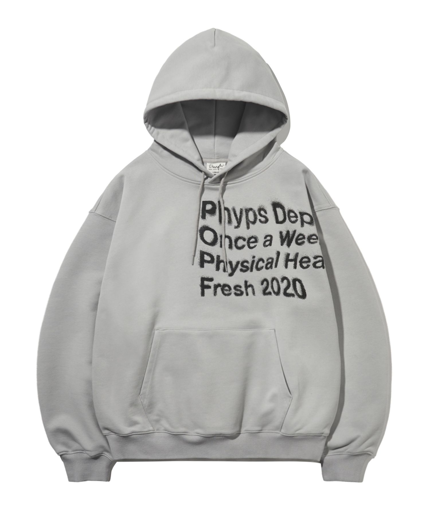 MUSINSA | PHYPS Over Typo Spray Dying Hood_Gray