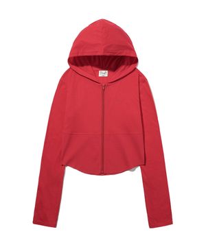 우먼즈 슬림핏 크롭 후드 집업_레드