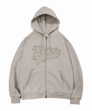 스터드 스타테일 아플리케 후드집업_그레이지