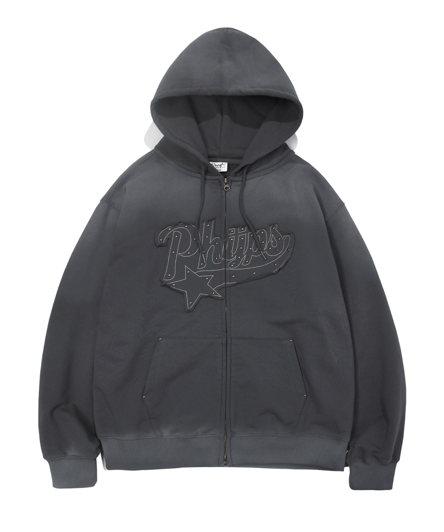 PHYPS ♥ Applique Star Object Pigment Hooded Zip-up MUSINSA | PHYPS Applique Star Object Pigment Hooded Top_Dark