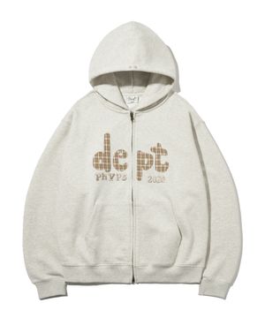 두들 체크 아플리케 후드집업_오트밀