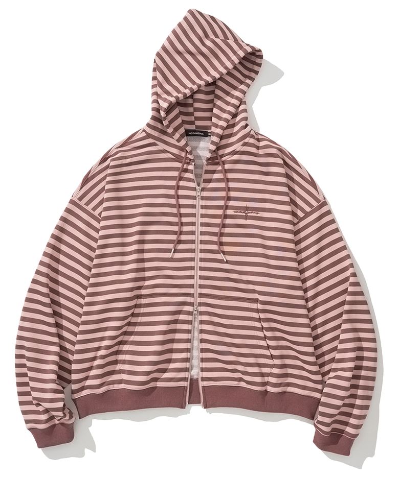 4 Cross Symbol Stripe Hood Zip Up - Pink