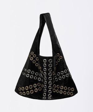 Stud Metallic Hobo Bag Black