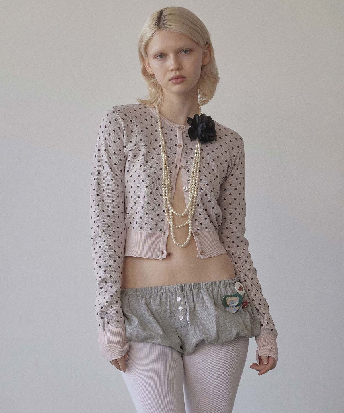 스컬프터(SCULPTOR) Polka Dot Cardigan Baby Pink/Brown