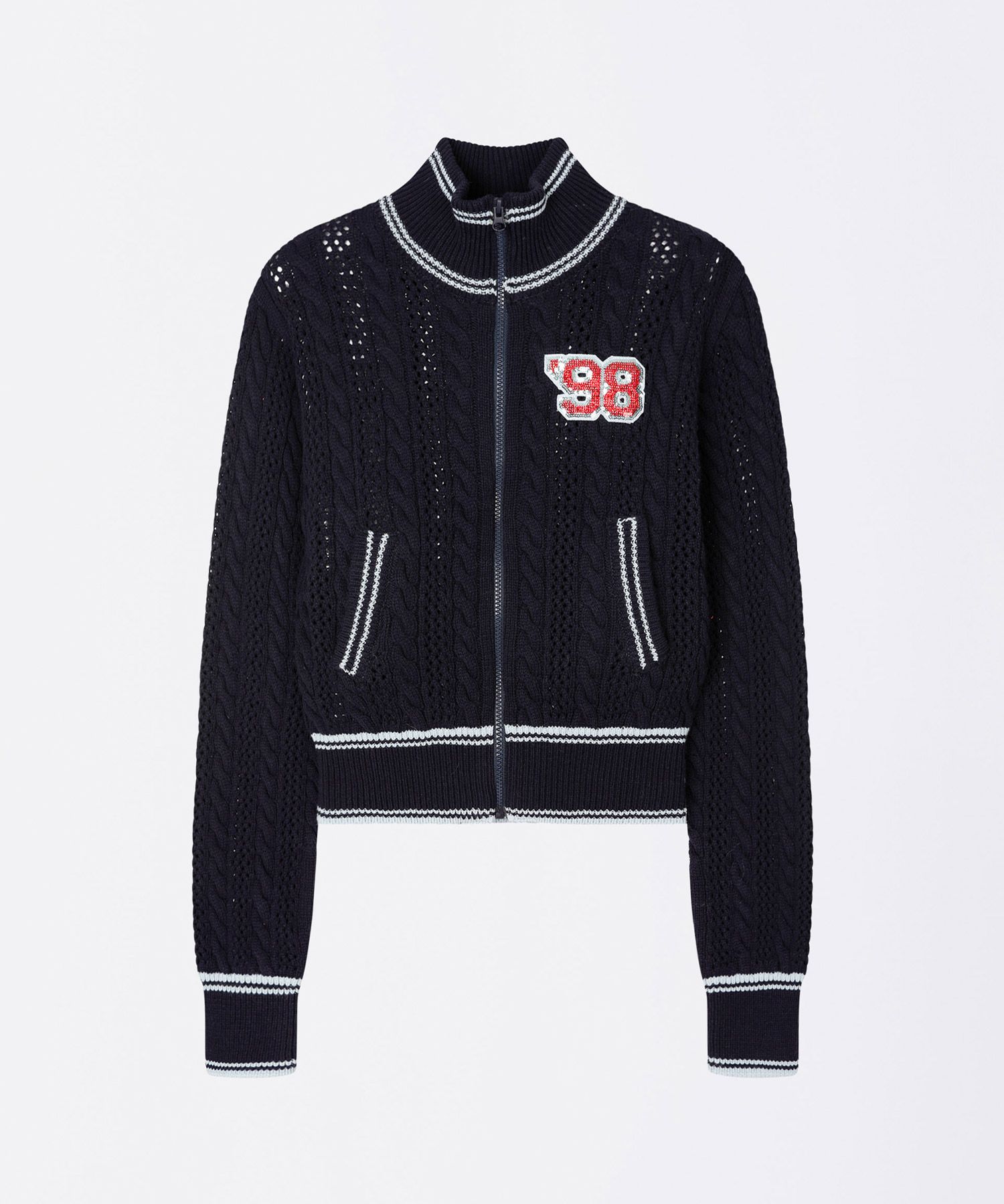 ★SCULPTOR★ Knitted Cable Track ZipUp NavyBlue SC25S108NA MUSINSA | SCULPTOR Knitted Cable Track Zip-Up Navy/Blue