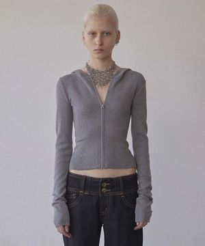 Silhouette Knit Zip-Up Hoodie Melange Gray