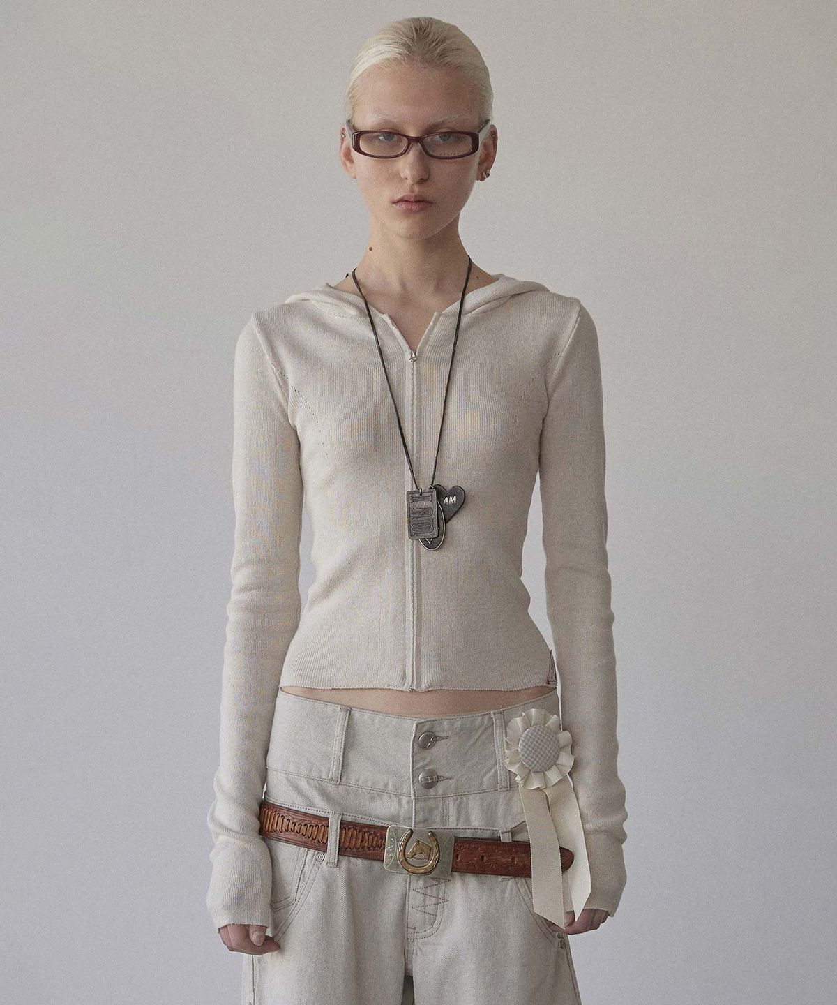 스컬프터(SCULPTOR) Silhouette Knit Zip-Up Hoodie Raw