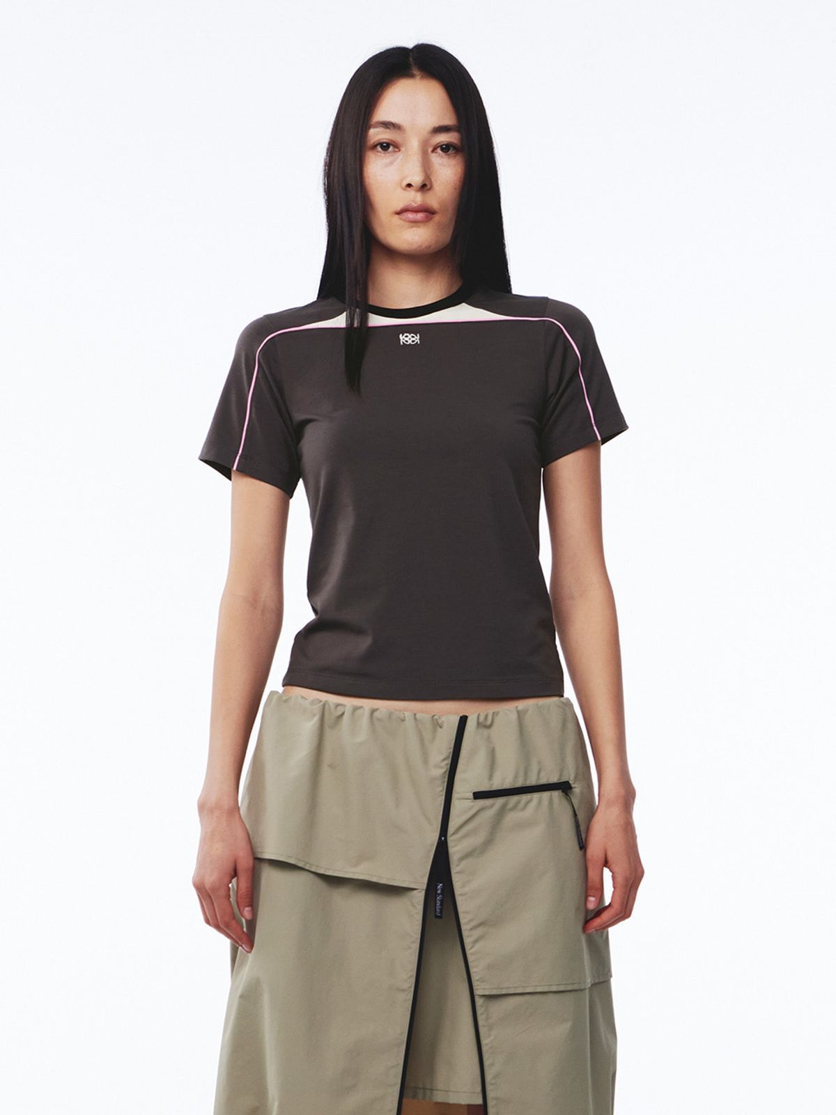 기준(KIJUN) Cycle Half Sleeve Top Charcoal