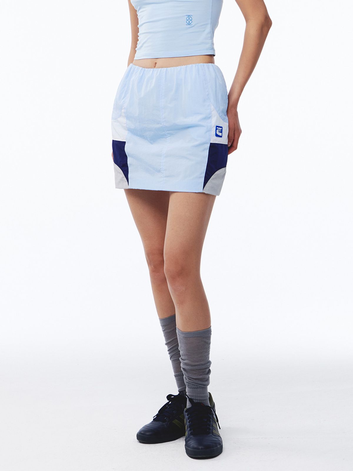 기준(KIJUN) Paneled Mini Skirt Sky Blue