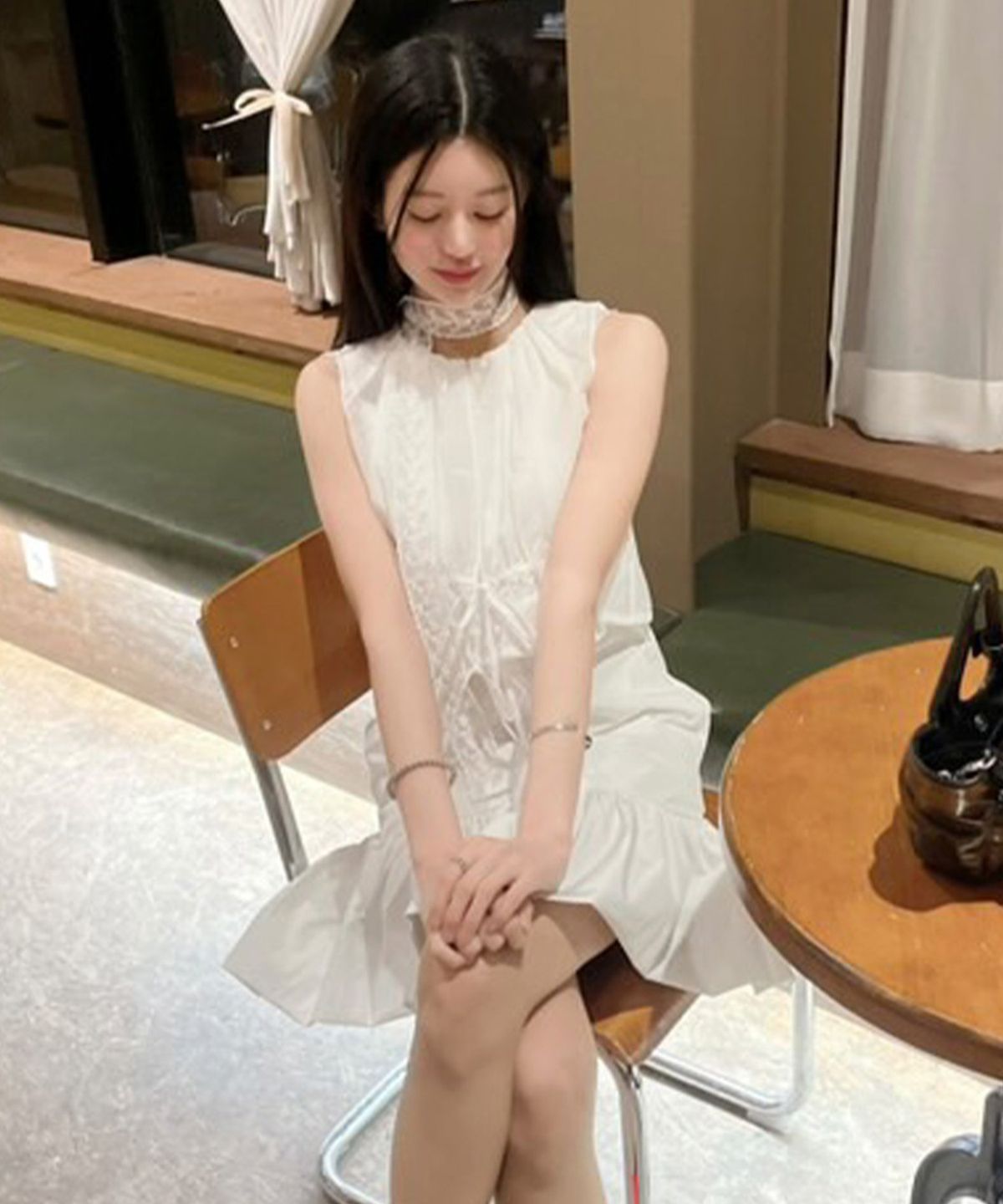 기준(KIJUN) Sheer Layered Mini Dress Off-White
