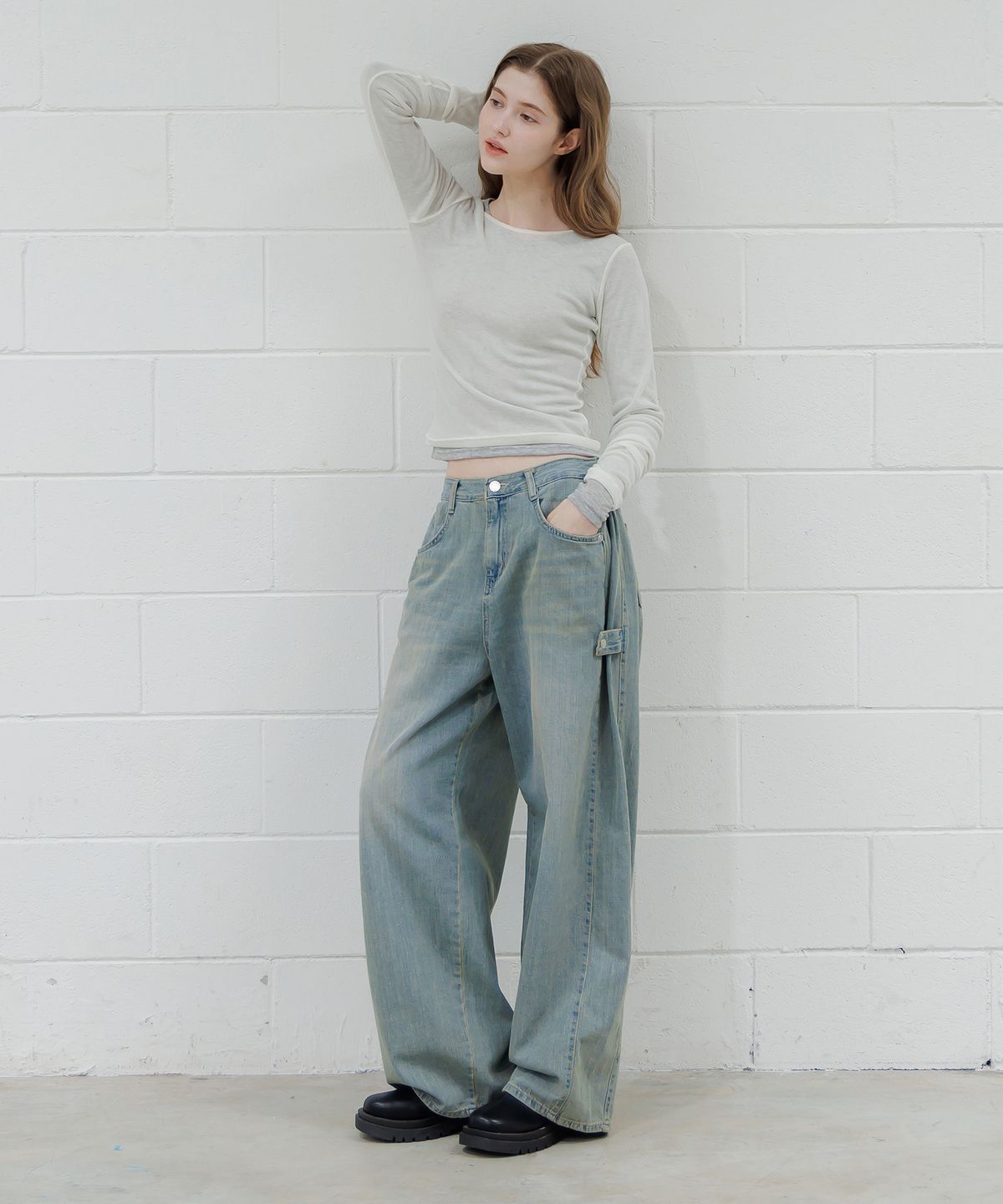 판도라핏(PANDORAFIT) Vintage Cargo Wide-Leg Denim Pants