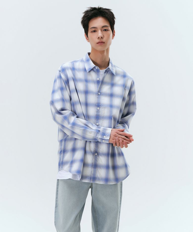 릴렉스드 옴브레 체크 셔츠 [화이트/블루]