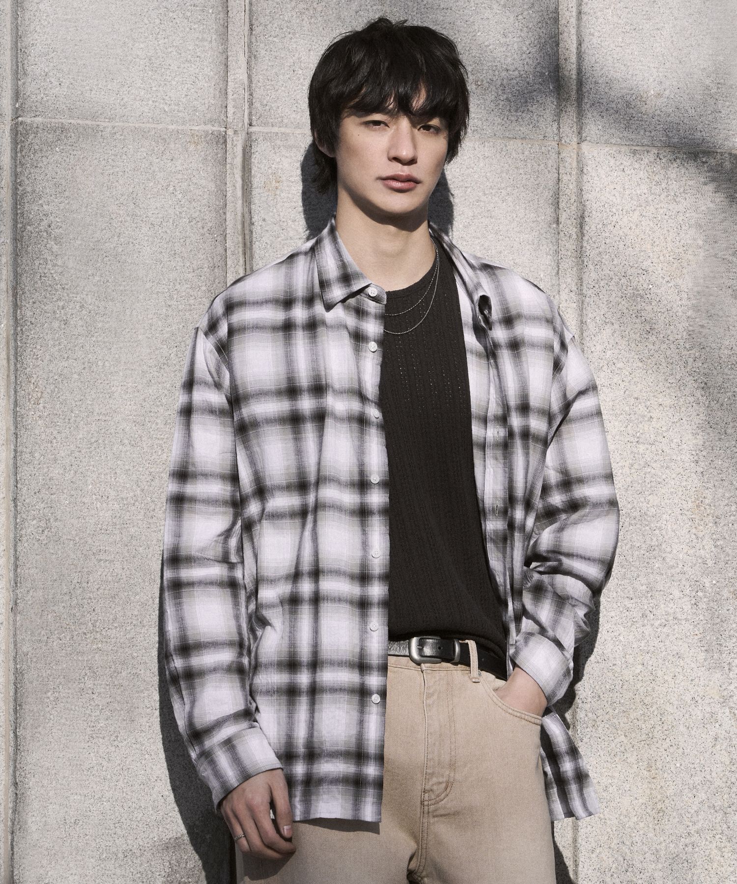 ★MUSINSA STANDARD★ Relaxed Ombre Check Shirt White Black M MUSINSA公式 | MUSINSA STANDARD Relaxed Crinkle Ombre Check