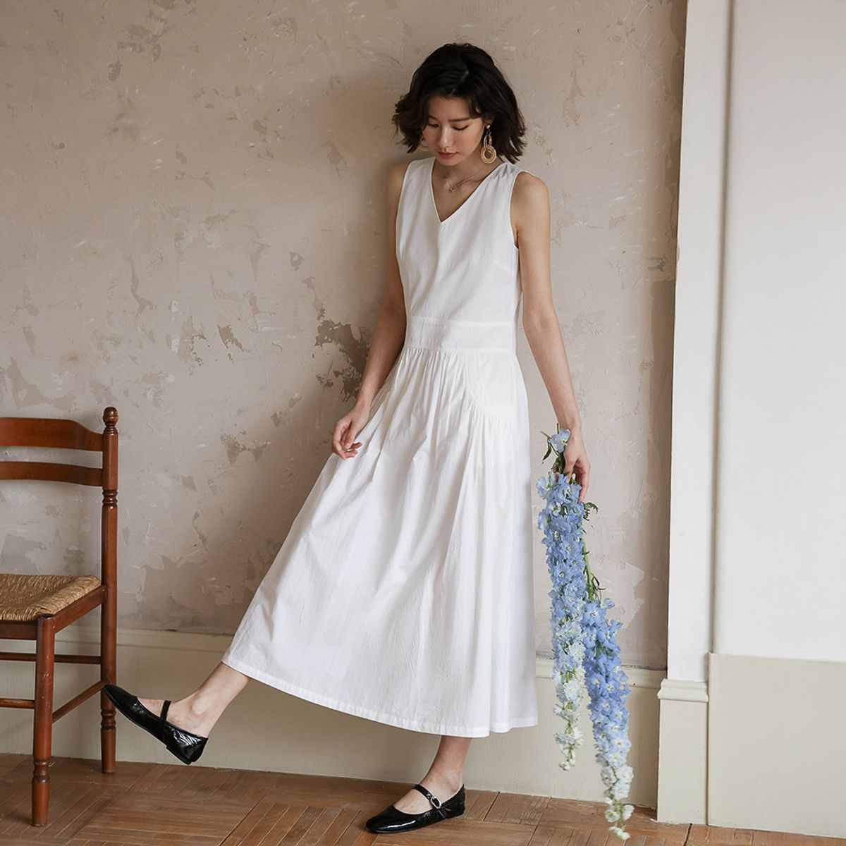 랭썬(LANGSON) LS_Seaside v-neck sleeveless dress