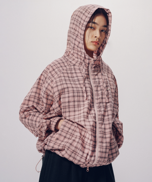 링클 체크 후드 자켓_핑크