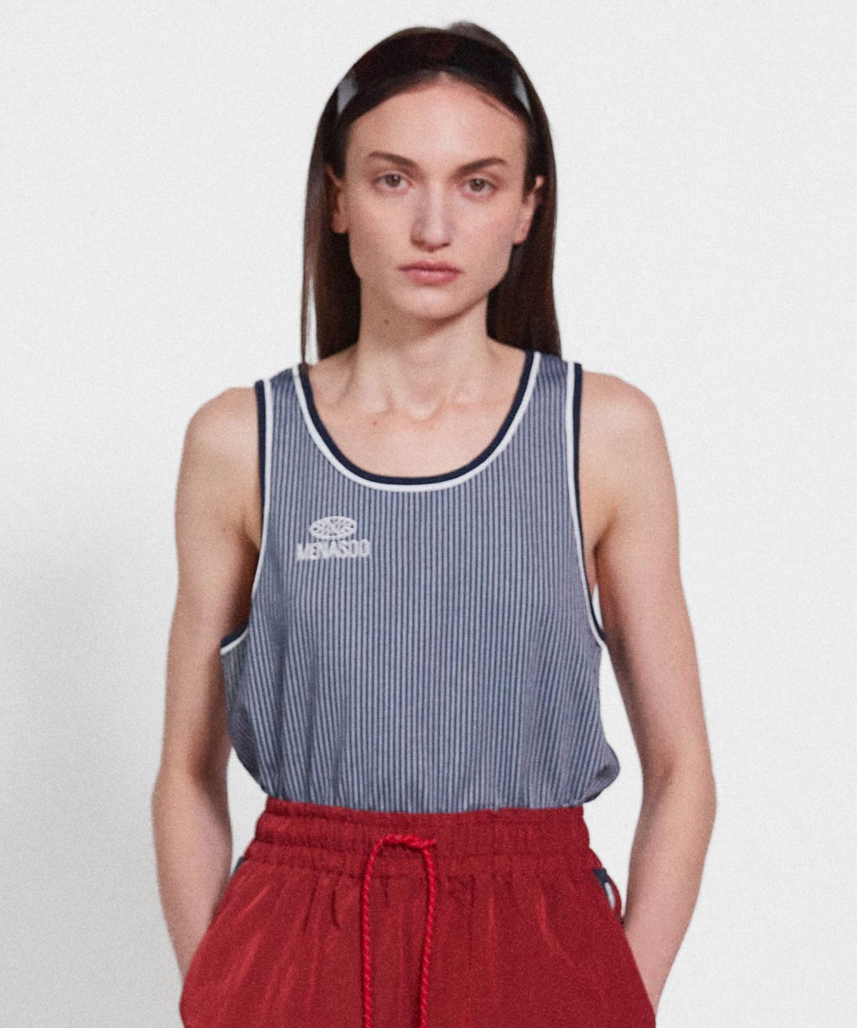 미나수(MENASOO) Stripe Double Binding Sleeveless_Navy