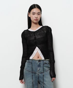 SEE THROUGH SHIRRING CARDIGAN (black)