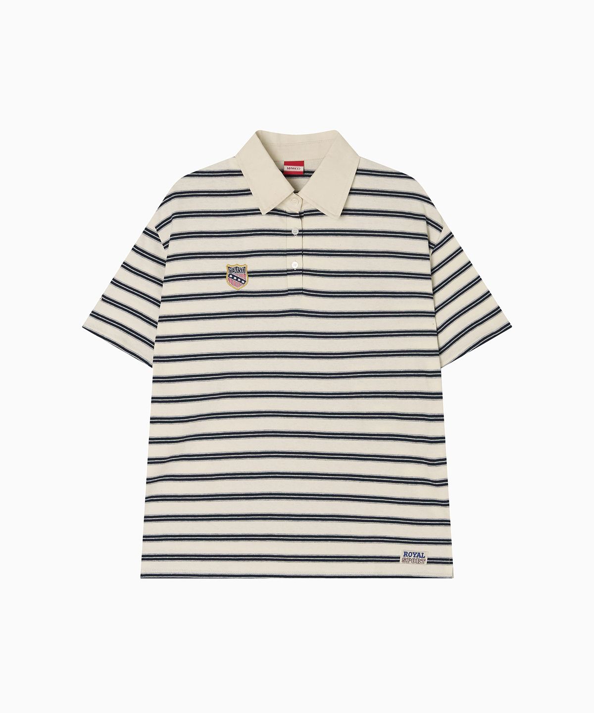 미나수(MENASOO) Multi Stripe Collar T Shirt_Navy Ivory