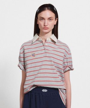 Multi Stripe Collar T Shirt_Red Gray
