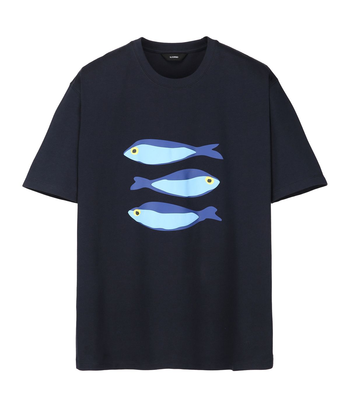 일꼬르소(IL CORSO) THREE MACKEREL 크롭 반팔 티셔츠 다크 네이비 IETS5E410N3