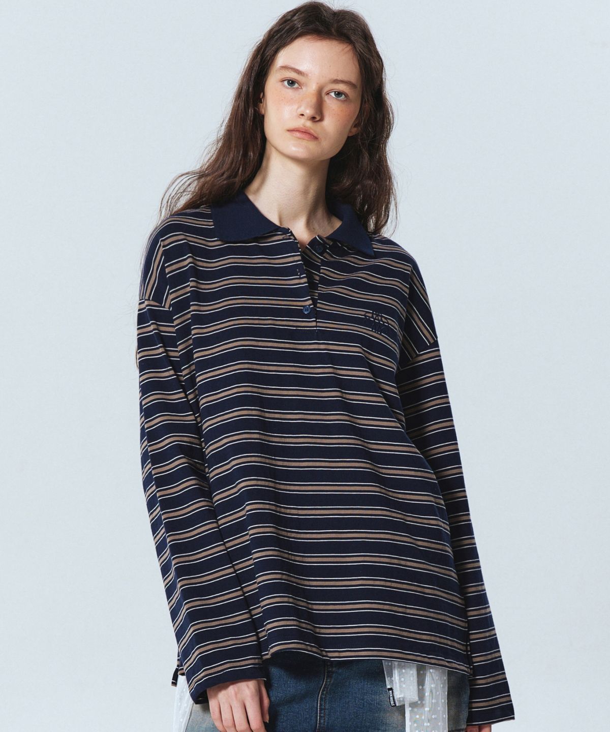 닉앤니콜(NICK&NICOLE) SIGNATURE LOGO STRIPE PK SLEEVE_NAVY