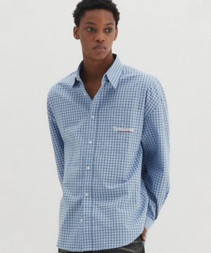 LMN 엠브로이드 체크 셔츠 블루