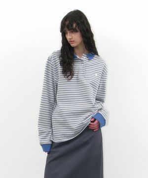 스트라이프 롱슬리브 폴로 티_파스텔 블루